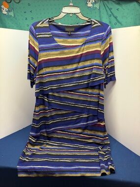 connected apparel Purple, Blue, Gold & Black Striped Layered Top